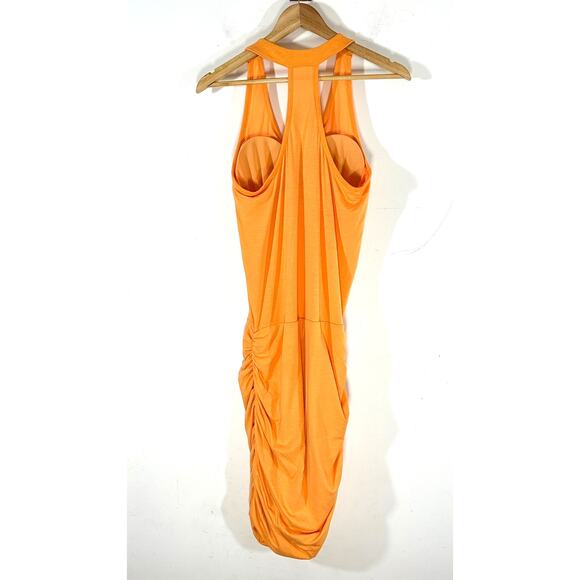Athleta T Racerback Bodycon Dress with Ruching Womans M Tangerine Glo - Picture 3 of 11
